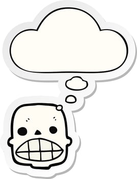 cartoon skull and thought bubble as a printed sticker vector