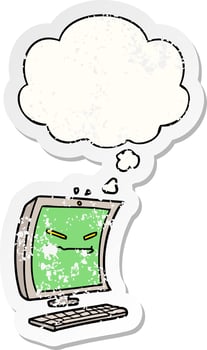 cyber bullying cartoon and thought bubble as a distressed worn sticker vector