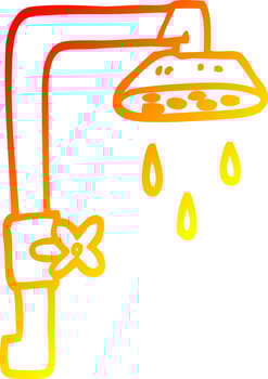 warm gradient line drawing cartoon shower head vector