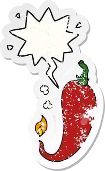 cartoon chili pepper and speech bubble distressed sticker vector