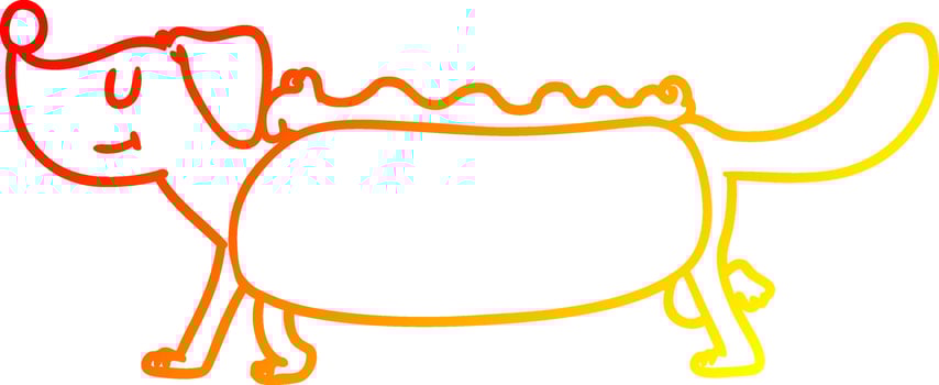 warm gradient line drawing cartoon hotdog vector