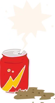 cartoon can of soda and speech bubble in retro style vector