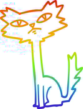rainbow gradient line drawing cartoon halloween black cat vector