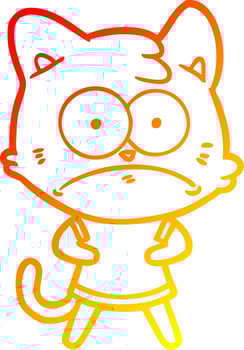 warm gradient line drawing cartoon nervous cat vector