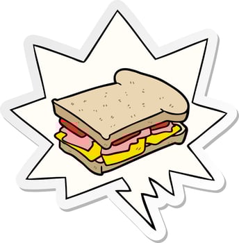 cartoon ham cheese tomato sandwich and speech bubble sticker vector