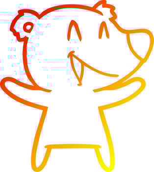 warm gradient line drawing laughing bear cartoon vector