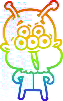 rainbow gradient line drawing happy cartoon alien vector