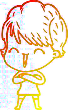warm gradient line drawing cartoon laughing woman vector