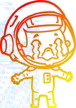 warm gradient line drawing cartoon crying astronaut vector