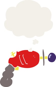 cartoon ray gun and thought bubble in retro style vector