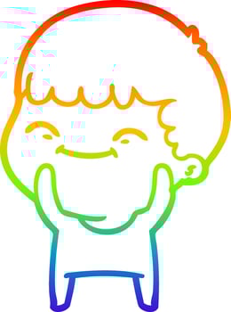 rainbow gradient line drawing cartoon happy boy vector