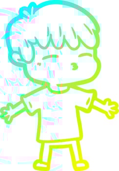 cold gradient line drawing cartoon curious boy vector