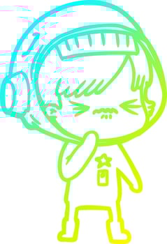 cold gradient line drawing angry cartoon space girl vector
