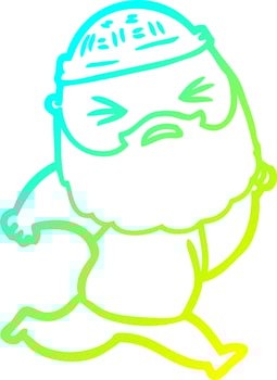 cold gradient line drawing cartoon man with beard vector