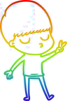 rainbow gradient line drawing cartoon calm boy vector