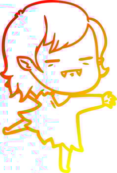 warm gradient line drawing cartoon undead vampire girl dancing vector