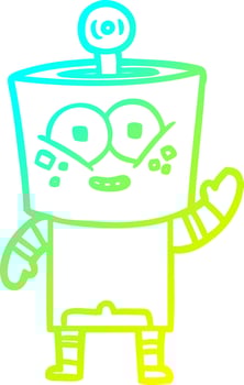 cold gradient line drawing happy cartoon robot waving hello vector