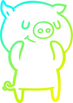 cold gradient line drawing happy cartoon pig vector