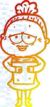 warm gradient line drawing cartoon happy old lady vector