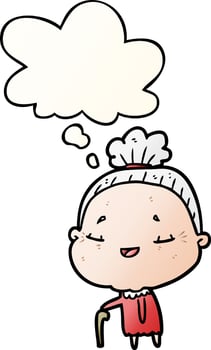 cartoon old lady and thought bubble in smooth gradient style vector