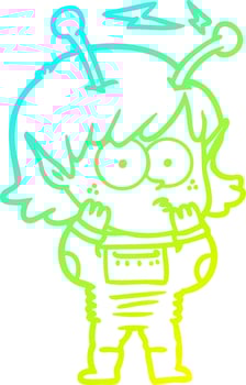 cold gradient line drawing cartoon alien girl vector