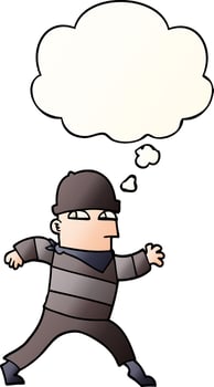 cartoon thief and thought bubble in smooth gradient style vector
