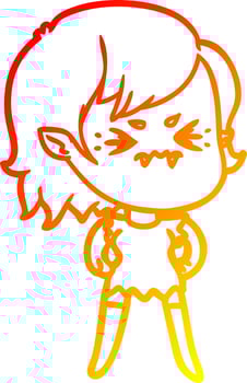 warm gradient line drawing annoyed cartoon vampire girl vector