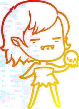 warm gradient line drawing cartoon undead vampire girl vector