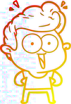 warm gradient line drawing cartoon excited man vector