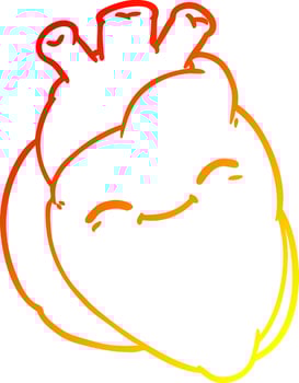 warm gradient line drawing cartoon happy heart vector