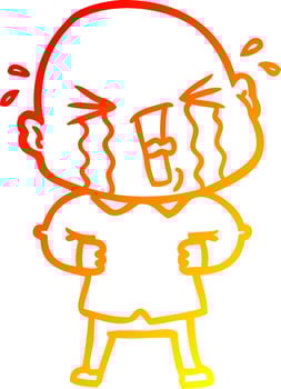 warm gradient line drawing cartoon crying bald man vector