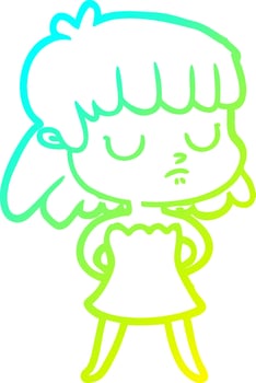 cold gradient line drawing cartoon indifferent woman vector