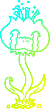 cold gradient line drawing cartoon flower crying vector