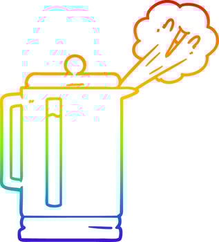 rainbow gradient line drawing cartoon electric kettle boiling vector