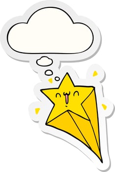 cartoon shooting star and thought bubble as a printed sticker vector