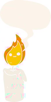 cartoon candle character and speech bubble in retro style vector