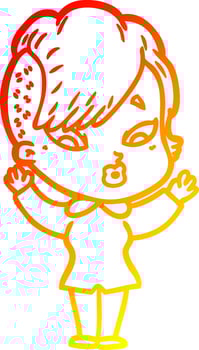 warm gradient line drawing cartoon surprised girl vector