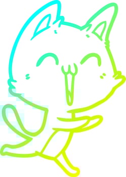cold gradient line drawing happy cartoon cat meowing vector