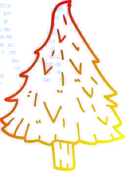 warm gradient line drawing cartoon christmas tree vector
