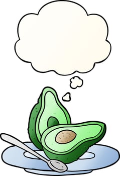 cartoon avocado and thought bubble in smooth gradient style vector