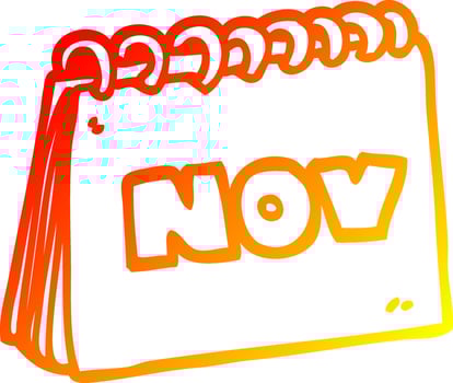 warm gradient line drawing cartoon calendar showing month of november vector
