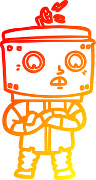 warm gradient line drawing cartoon robot vector