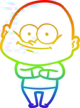 rainbow gradient line drawing cartoon bald man staring vector