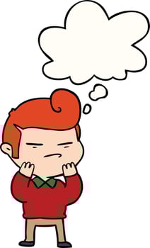 cartoon cool guy with fashion hair cut and thought bubble vector