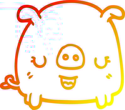 warm gradient line drawing cartoon pig vector