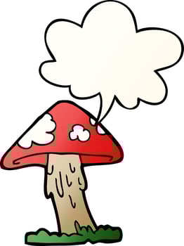 cartoon mushroom and speech bubble in smooth gradient style vector