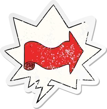 cartoon pointing arrow and speech bubble distressed sticker vector