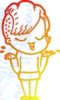 warm gradient line drawing happy cartoon girl vector