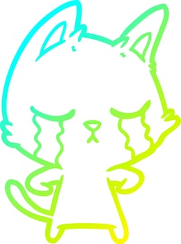cold gradient line drawing crying cartoon cat vector