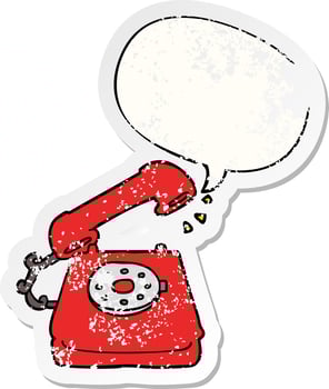 cartoon old telephone and speech bubble distressed sticker vector